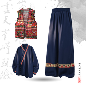 男女春季风苗族演出舞蹈个性服装套装TZ186三件套-P173控198，男装休闲套装，电商A005A