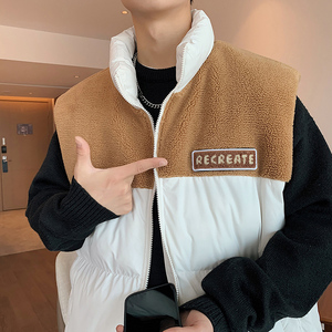 港风D奶咖色棉服马甲男羊羔毛拼接背心A005A-MN8817-P78图片