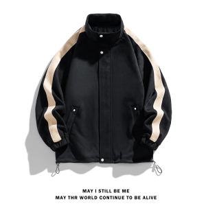 美式高街A复古麂皮绒两条杠痞帅撞色棒球服夹克运动外套86011-P98图片