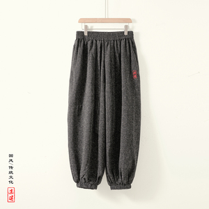 风F刺绣冰丝垂感雪花腰带九分裤哈伦裤嘻哈裤K238-P68控88图片