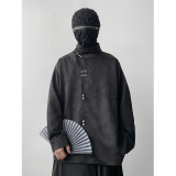 新中式F风缎面提花暗纹立领小众金属扣盘扣衬衫男CS13-P80控98，男装衬衫，电商A005A