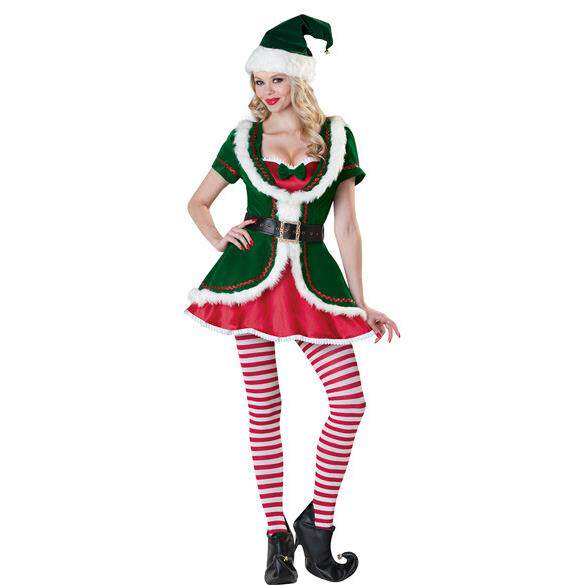 大码 圣诞节舞会派对演出圣诞制服情侣装圣诞老人精灵cosplay服装