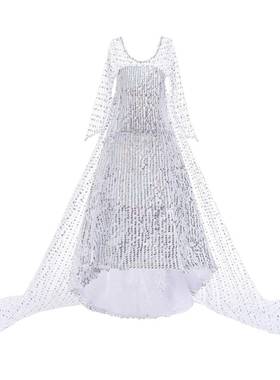 艾莎公主裙cos女孩连衣裙子Elsa蓝色女王裙子冰雪奇缘安娜紫色裙