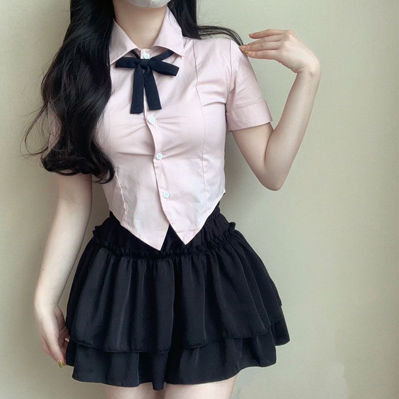 韩式短衬衫包臀裙小众纯