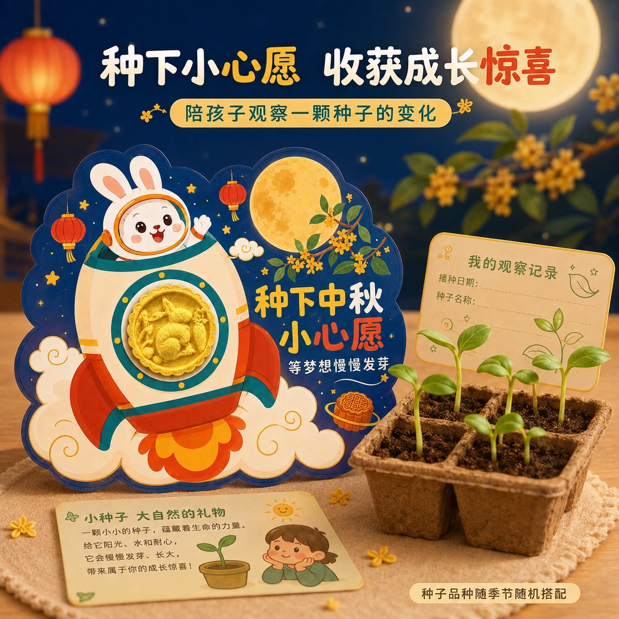 中秋送学生星星可发芽种子纸贺卡