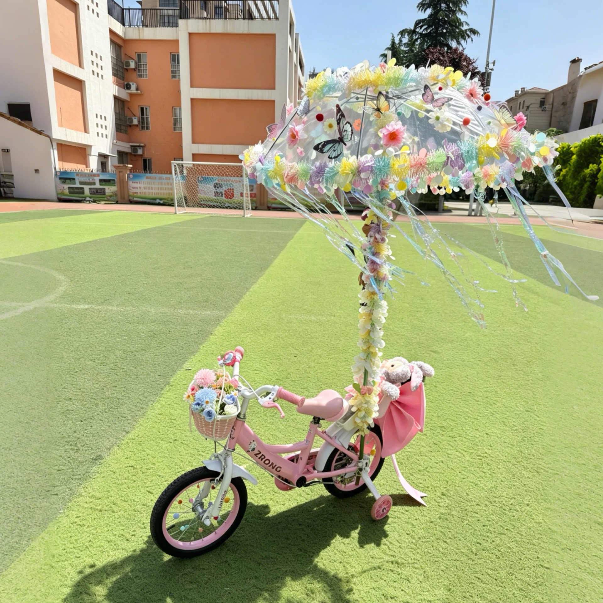 幼儿园花车巡游装饰材料透明花伞diy儿童自行车小三轮滑板车装饰