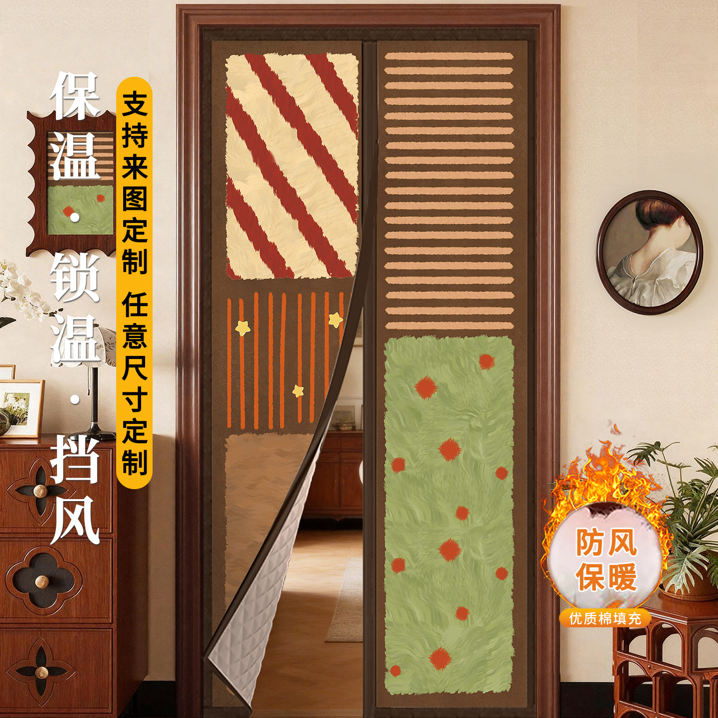 冬季加厚免打孔保暖隔音棉门帘图片