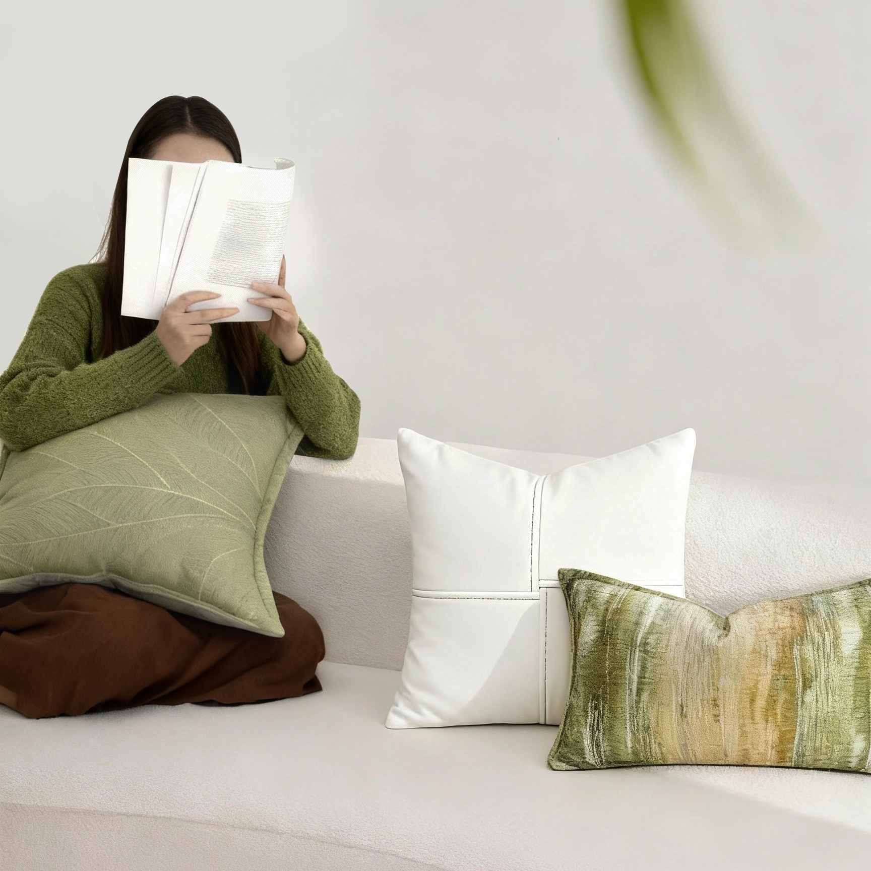 GULAN古兰抱枕沙发客厅高级感意式轻奢黄绿色腰枕靠枕定制