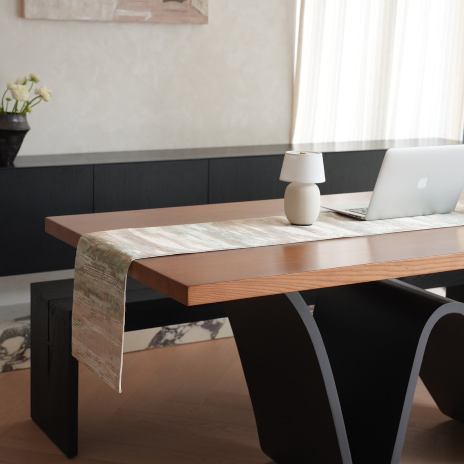 GULAN古兰桌旗青苔绿现代轻奢高级感样板间茶几餐台长条盖布定制