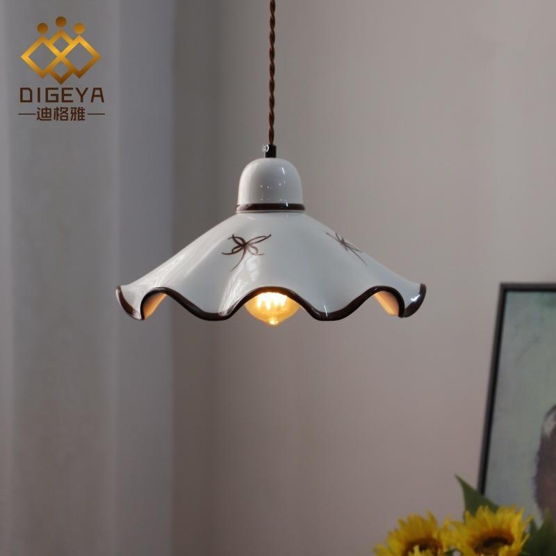 中古手绘陶瓷吊灯奶油风复古法式餐厅床头玄关吧台过道日式茶室灯