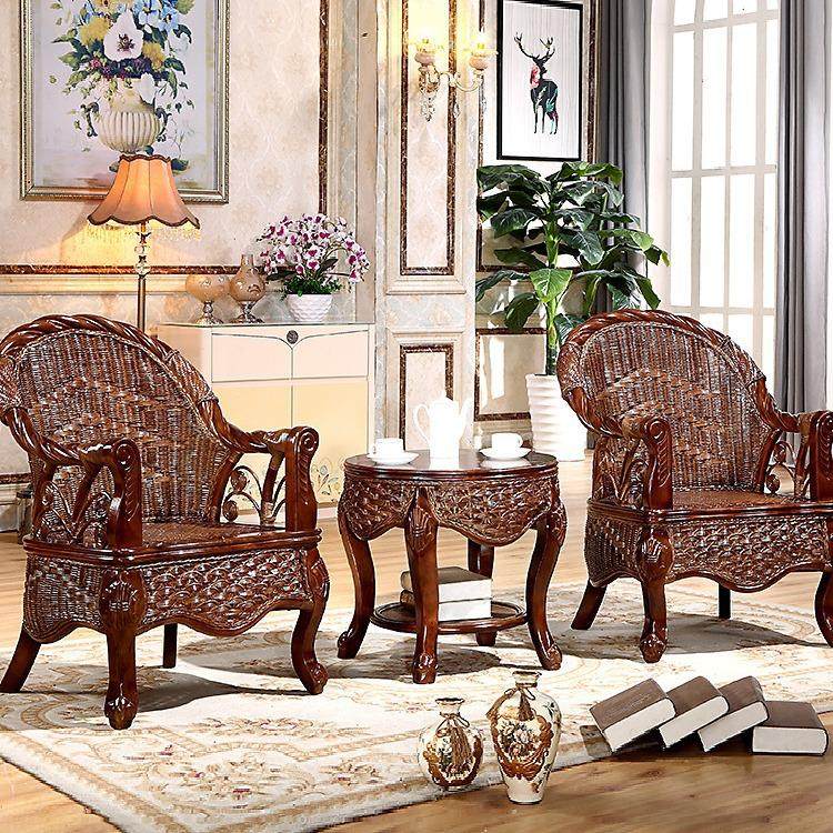 阳台藤椅休闲洽谈会客桌椅组合家用庭院实木真藤编椅子茶几三件套,商业/办公家具,商用藤编家具,淘宝优惠券,粉丝福利购,淘宝优惠卷