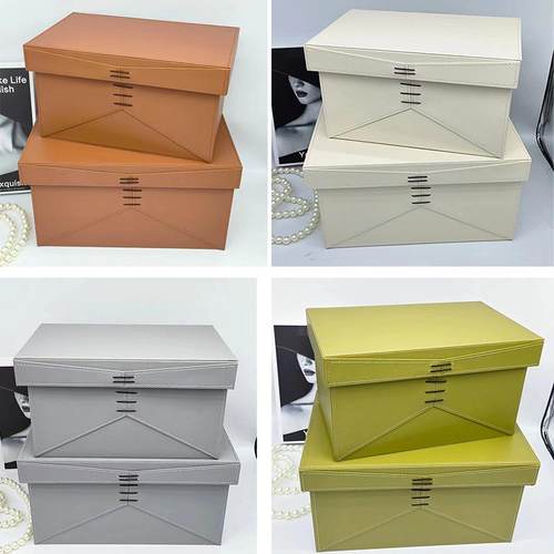 轻奢穿绳皮革收纳箱样板房装饰品衣帽间柜顶卧室大储物收纳盒摆件