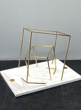 现代轻奢大理石金属几何框架托盘摆件售楼部创意样板间装饰品摆设