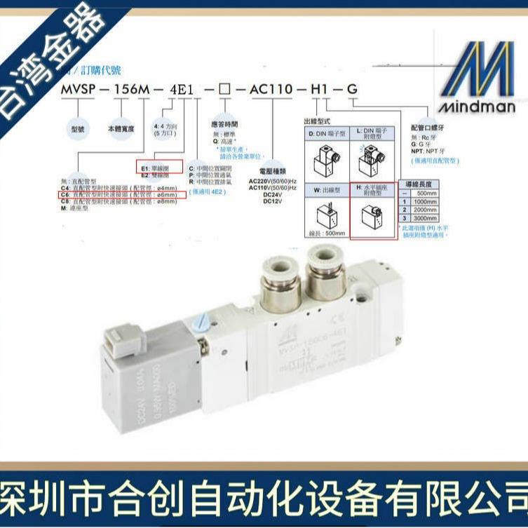 台湾金器MINDMAN 电磁阀 MVSP-156C6-4E1-DC24-H MVSP-156C8-4E2