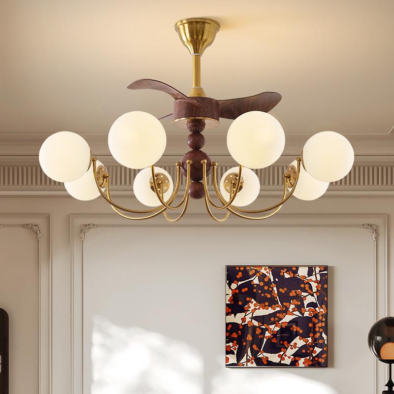 2025中古风扇灯客厅胡桃木色餐厅吊扇灯法式复古卧室书房风扇吊灯