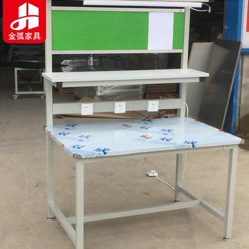 厂家供应不锈钢带灯架工作台 双层车间打包操作台重型工作台