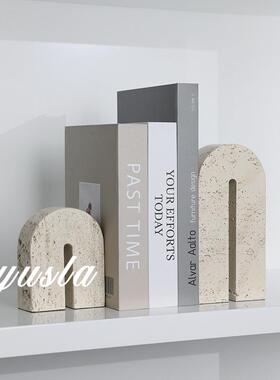 古风复古仿洞石拱形摆件样板间客厅电视柜书房书挡书靠桌面装饰品