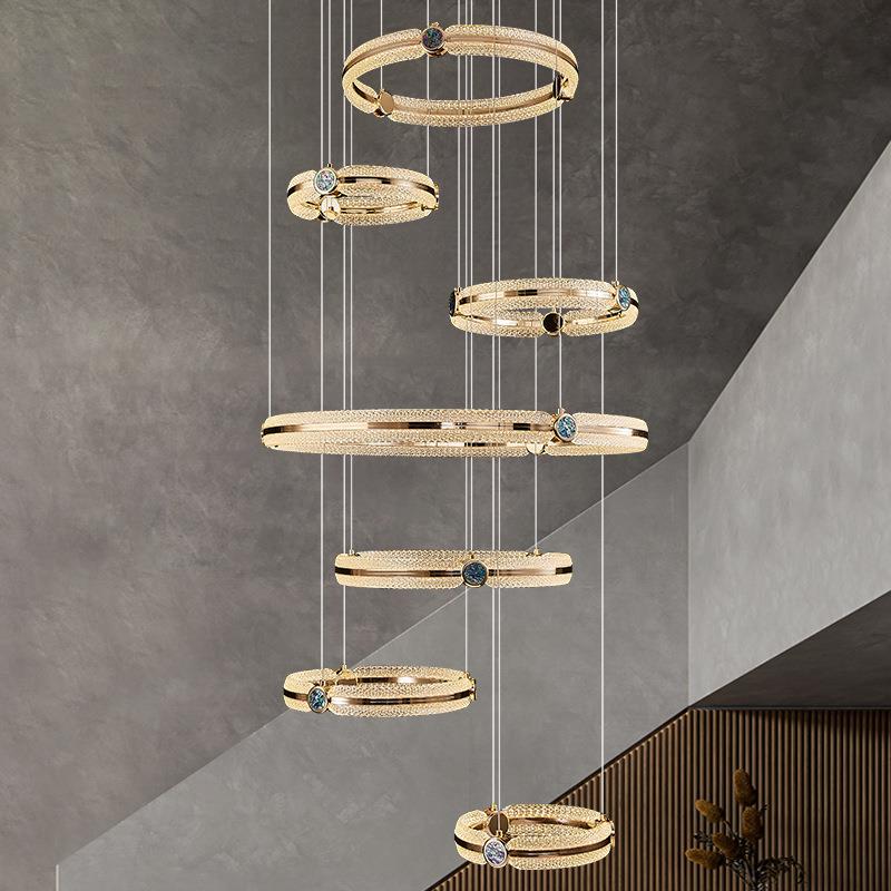 大餐厅奢轻卧室楼中楼环形灯饰高档楼梯中楼多层客厅空挑吊灯灯具