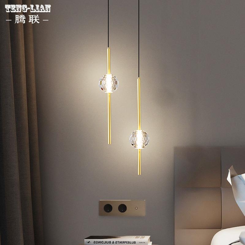 全铜卧室床头小吊灯轻奢现代简约创意床头灯极简客厅背景墙吊线灯