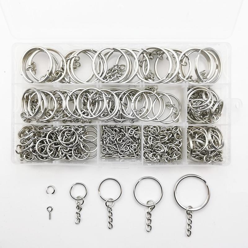300个套装 diy配件钥匙圈 圆形钥匙环带链条开口环螺丝钉包挂跨境