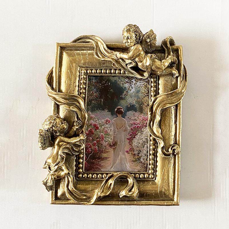 画框装饰创意相框摆台创意挂墙复古玄关雕花树脂树脂天使画框