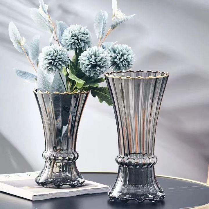 网红轻奢原色玻璃花瓶透明水养鲜花郁金香客厅插干花北欧创意摆件