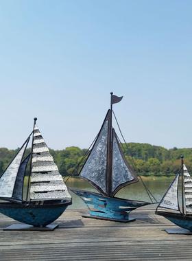 北欧乡村做旧铁艺帆船摆件办公室办公桌书架客厅电视柜家居装饰品