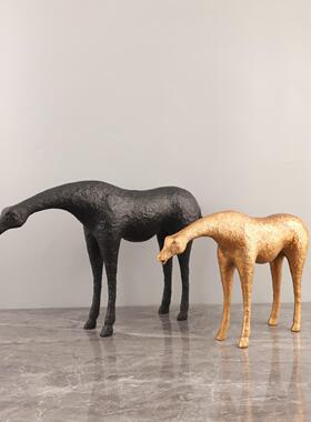 欧式轻奢几何金属动物雕塑艺术摆件玄关书房酒店电视柜家居装饰品