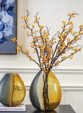 轻奢水培冰裂纹玻璃花瓶美式样板间现代创意装饰品客厅插花摆件