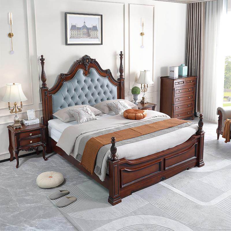 新款美式床实木床1.8米储物高箱乡村简约软包大床双人床主卧家具