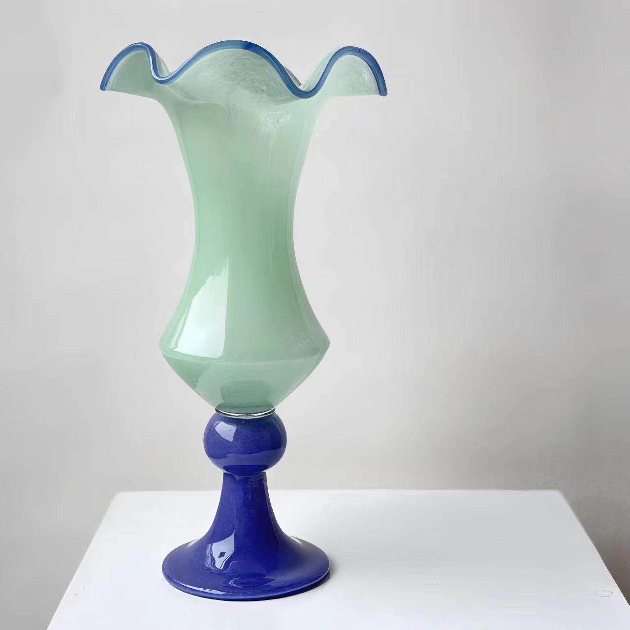 中古风荷叶花边风灯绿色底座高侘寂风家居拼色玻璃花瓶简欧合集