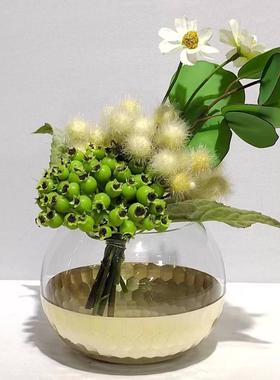 现代简约金色蜂窝刻磨玻璃花瓶摆件样板房设计插花装饰品桌面摆件