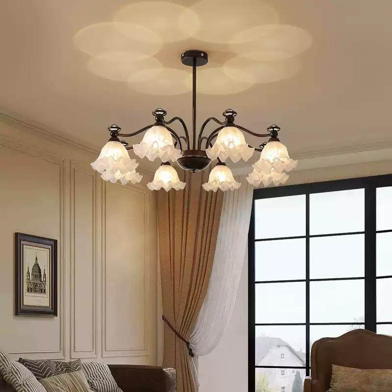 美式田园客厅吊灯创意网红铃兰法式灯复古乡村灯具中古餐厅卧室灯