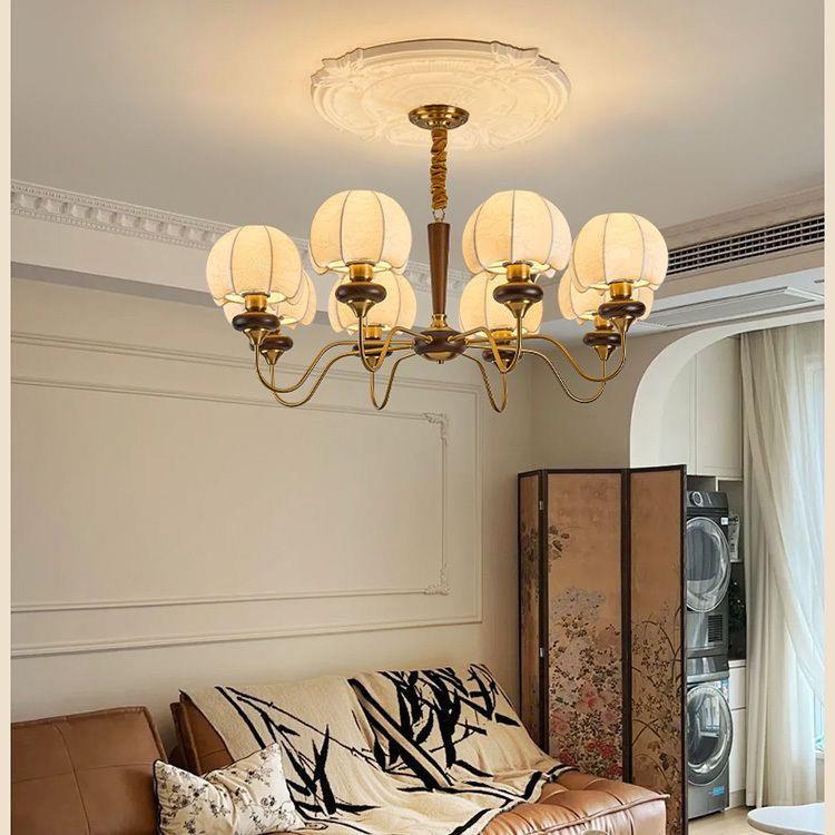 法式布艺客厅主灯中古餐厅灯南洋风胡桃木色灯具美式复古卧室吊灯