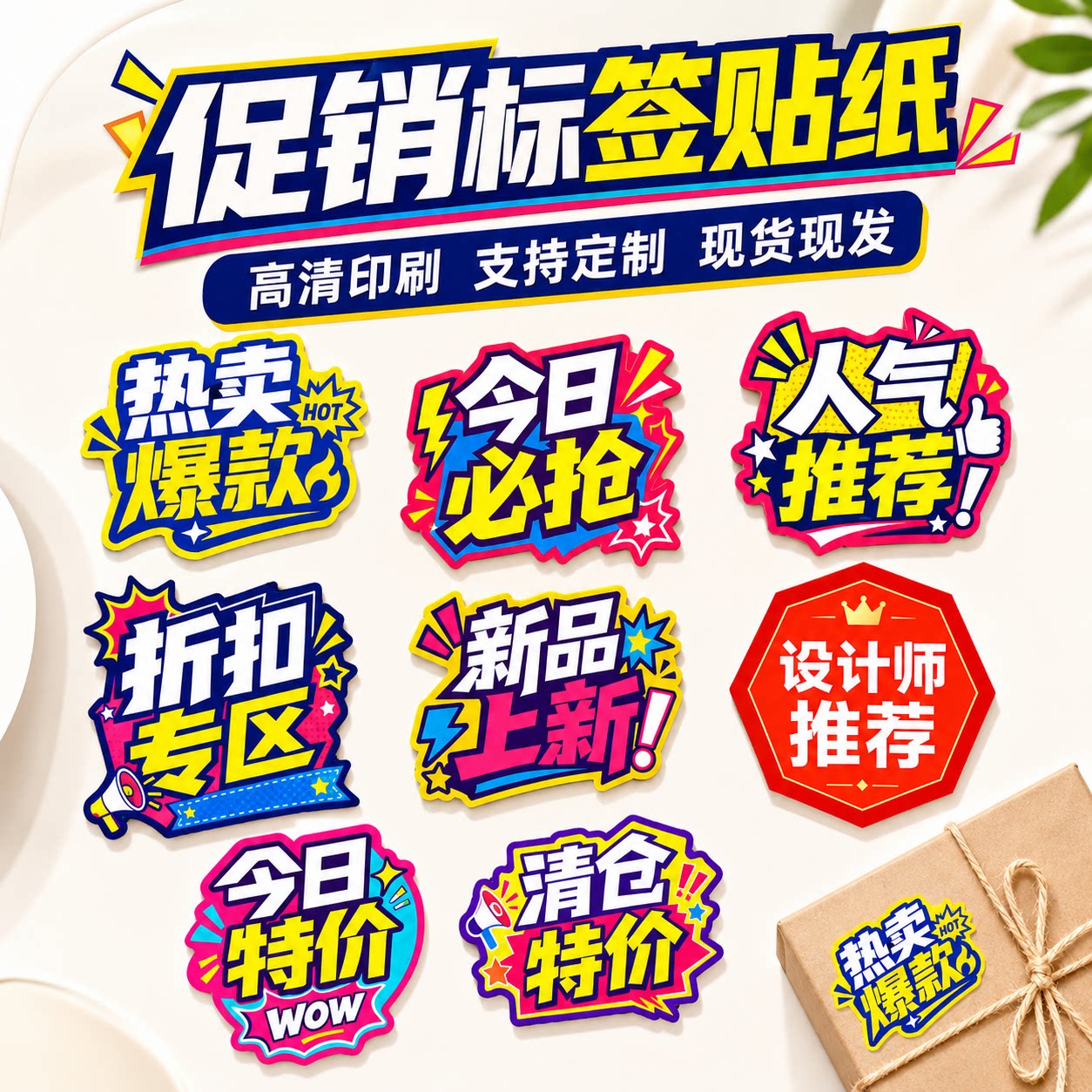 促销标签贴纸热卖爆款新品上市今日特价折扣清仓商品包装不干胶现货定制高清印刷加厚特粘门店电商通用物料款