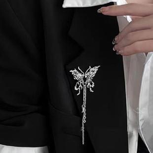 胸花感配饰D3 ins潮蝴蝶流苏胸针女秋冬小众感西装