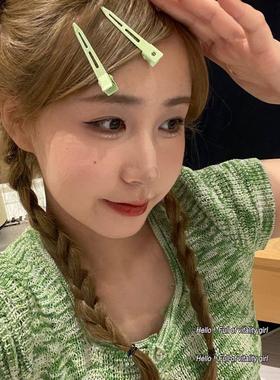 薄荷绿夏天自制两件套珠光彩色发夹侧边刘海鸭嘴夹化妆发饰D3
