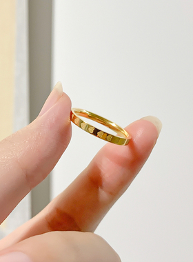 钛钢金色满圈爱心戒指女小众素圈食指环高级感