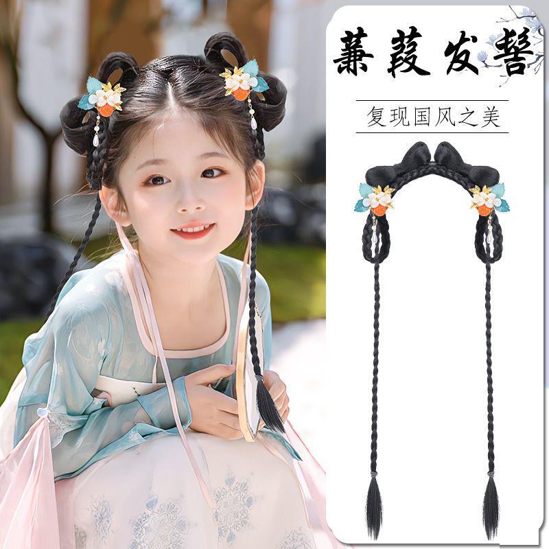 儿童汉服假发包盘发古装一体式发箍古风假发女童造型发饰发髻头D1