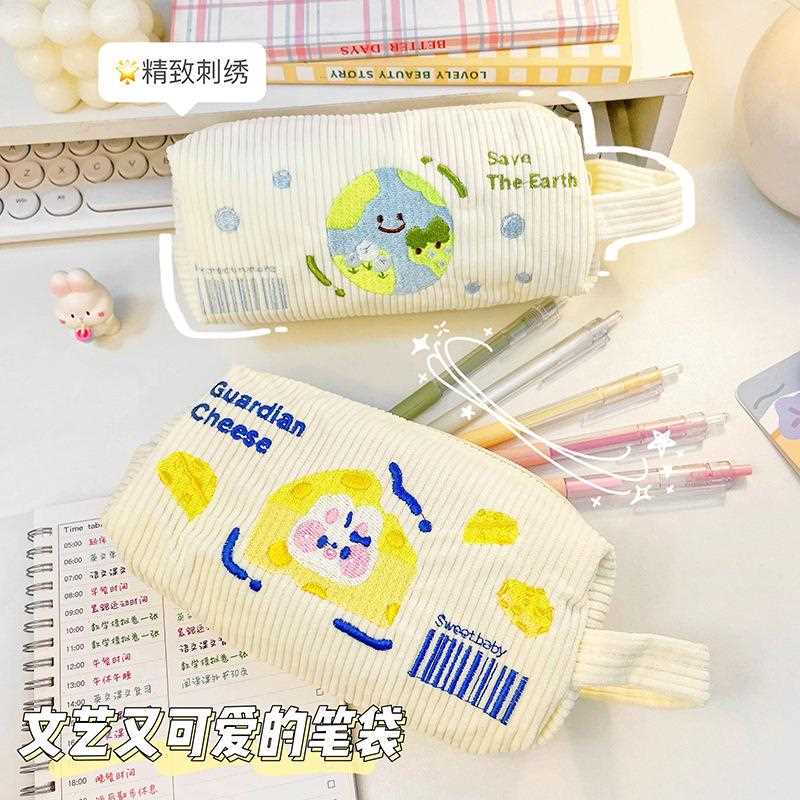 原创星球刺绣笔袋可爱大容量手提文具袋卡通文具收纳袋少女铅笔袋