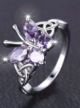 亚马逊欧美跨境新款设计感夏季方晶锆石戒指  诞生石家庭戒指女士