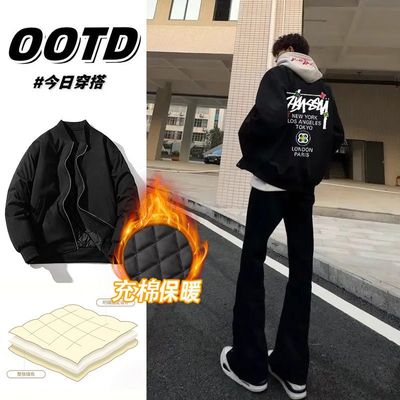 美式复古飞行员夹克外套男女秋冬款宽松加厚痞帅高级感印花棒球服