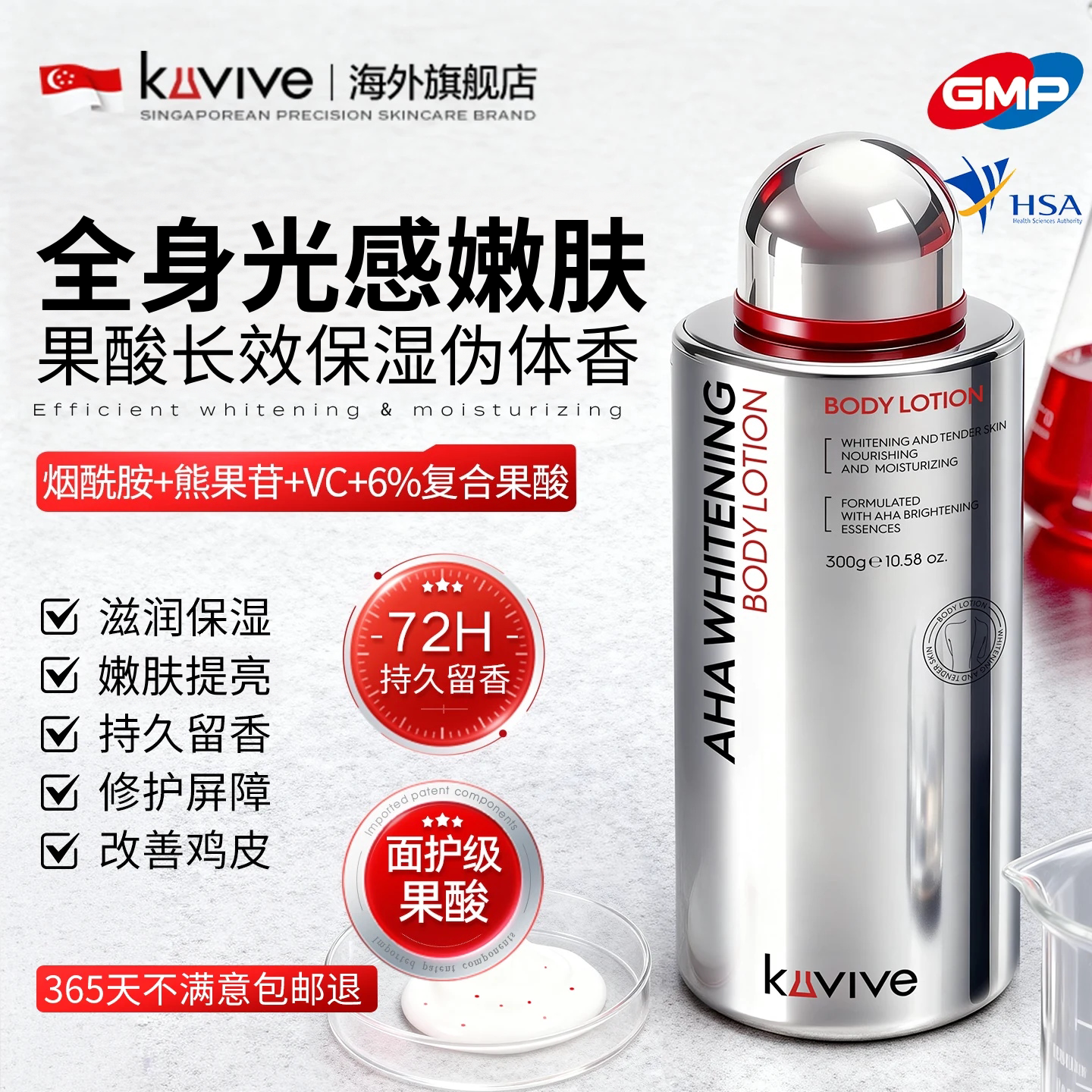进口美白身体乳保湿滋润果酸VC干燥去全身鸡皮肤持久留香女正品