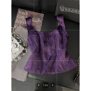 U领无袖 2024新款 上衣 复古高级感醋酸缎面纯色吊带背心女夏季 法式