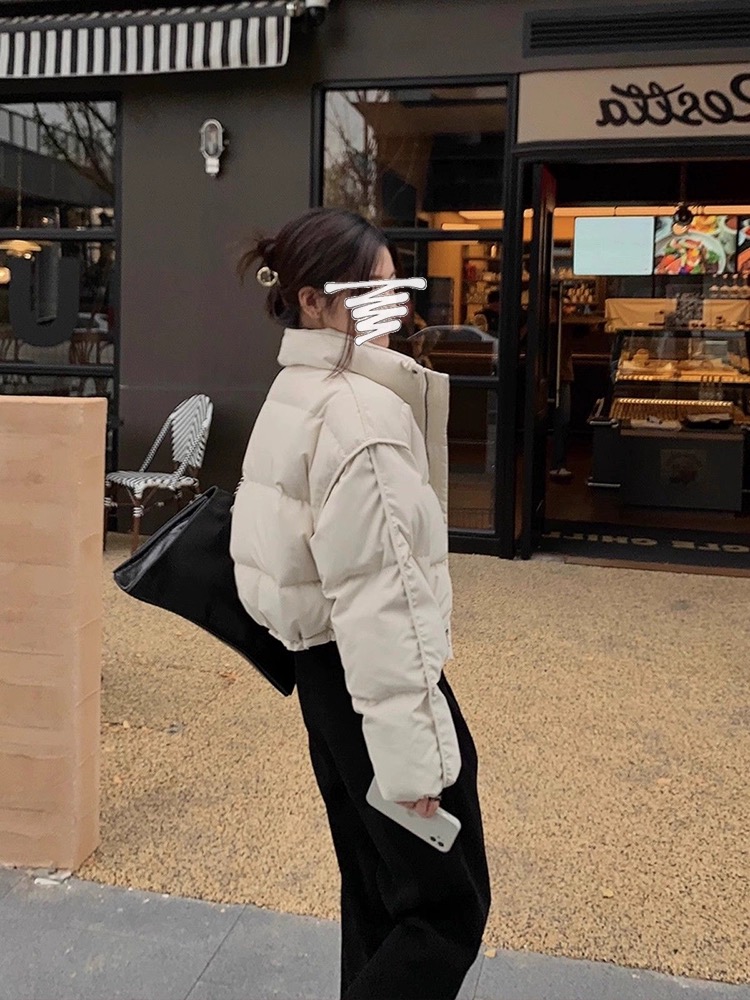 新款短款炸街高腰加厚抽绳羽绒服