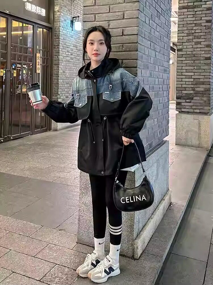 撞色宽松显瘦牛仔拼接外套时尚