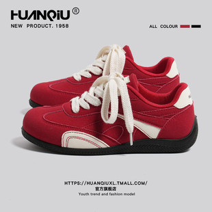 环球红色复古德训鞋女款2026秋季新款百搭休闲板鞋时尚运动鞋女鞋