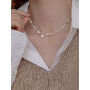 纯银珍珠碎银子项链轻奢小众设计999足银锁骨链送老婆生日礼物