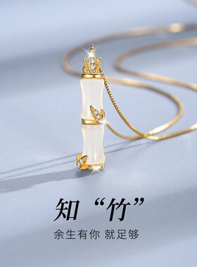 竹节s999纯银项炼吊坠女轻奢小众高级感锁骨炼生日礼物送女友闺蜜