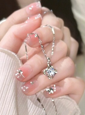 999纯银项炼四叶草颈炼 炼 女款足银新款锆石吊坠银饰送女生生日